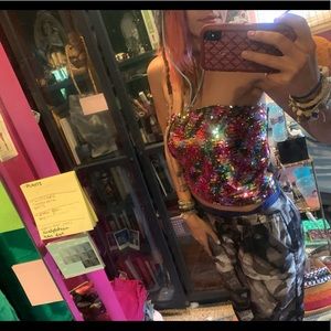 Colorful sequin stretchy tube top
